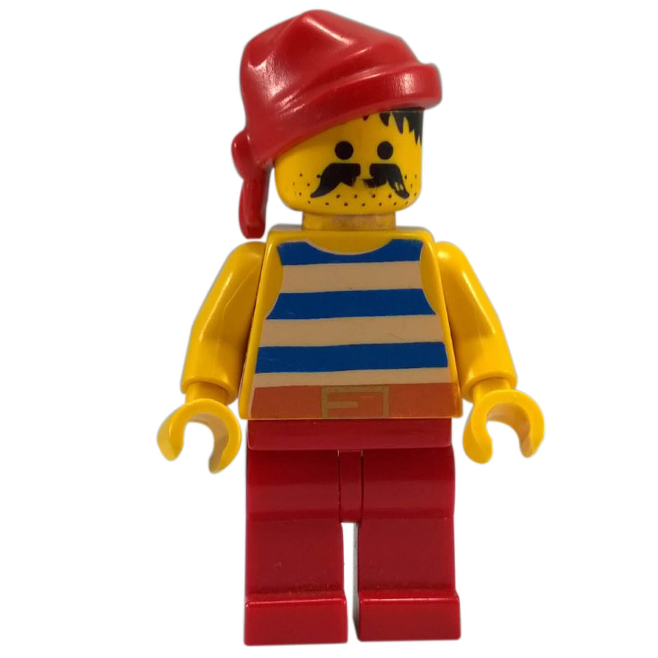 LEGO Pirate Minifigure pi076 with Blue Striped Torso Red Legs and Red Bandana