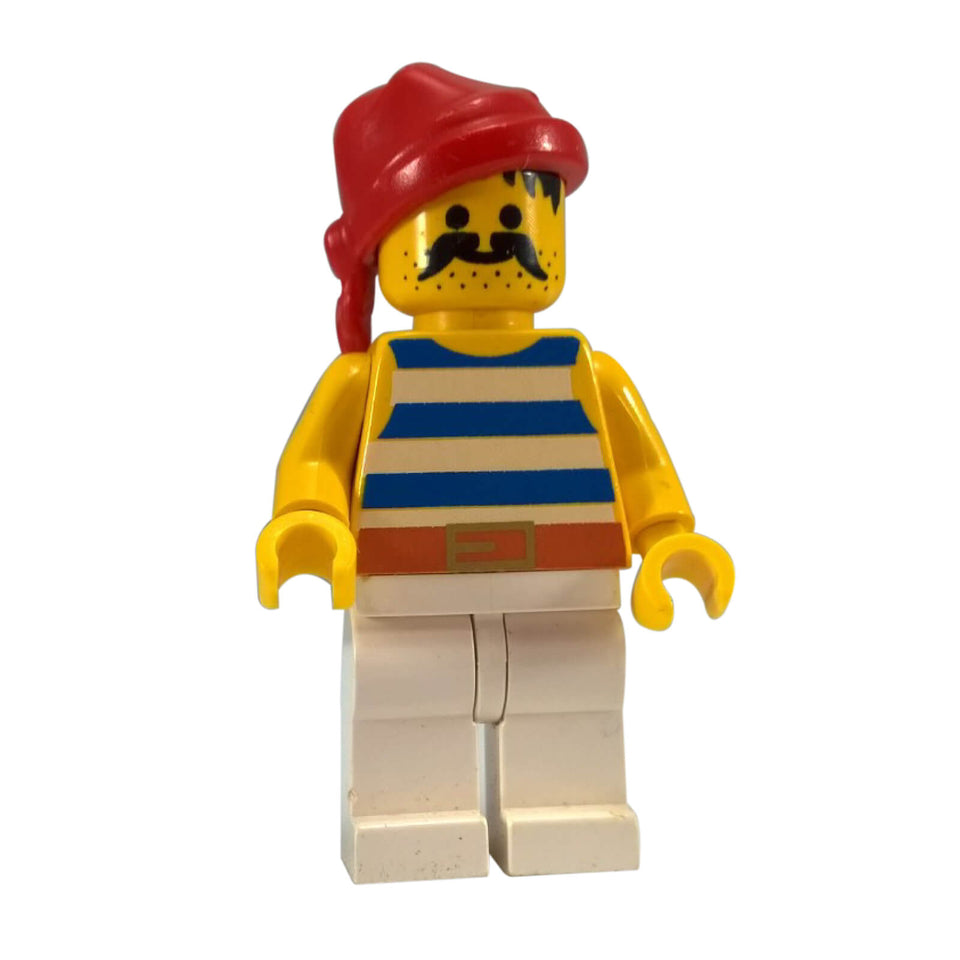 LEGO Pirate Minifigure pi073 with Blue Striped Torso White Legs and Red Bandana