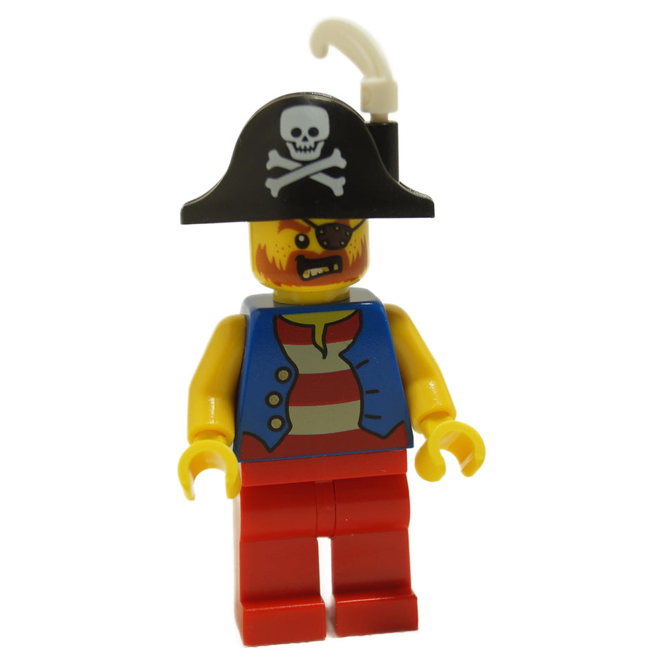 LEGO Pirate Captain Minifigure with White Plume Feather and Skull Hat pi180