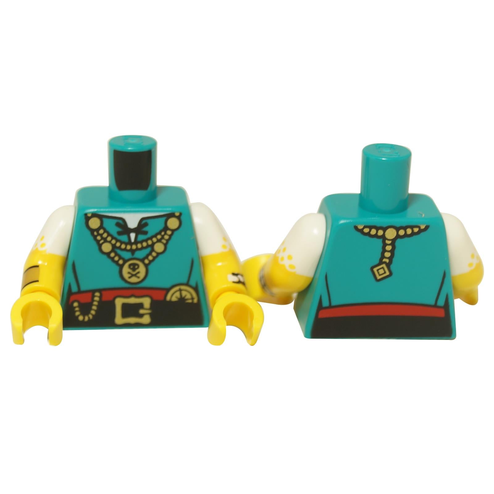 LEGO® pirate torso with gold chain print, skull pendant, red sash, belt detail and short sleeves
