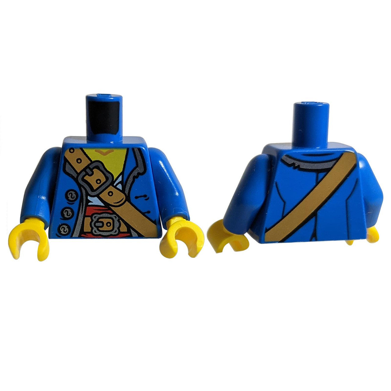 LEGO® pirate open jacket torso with crossbelt print, buckle detail, yellow hands and printed back strap