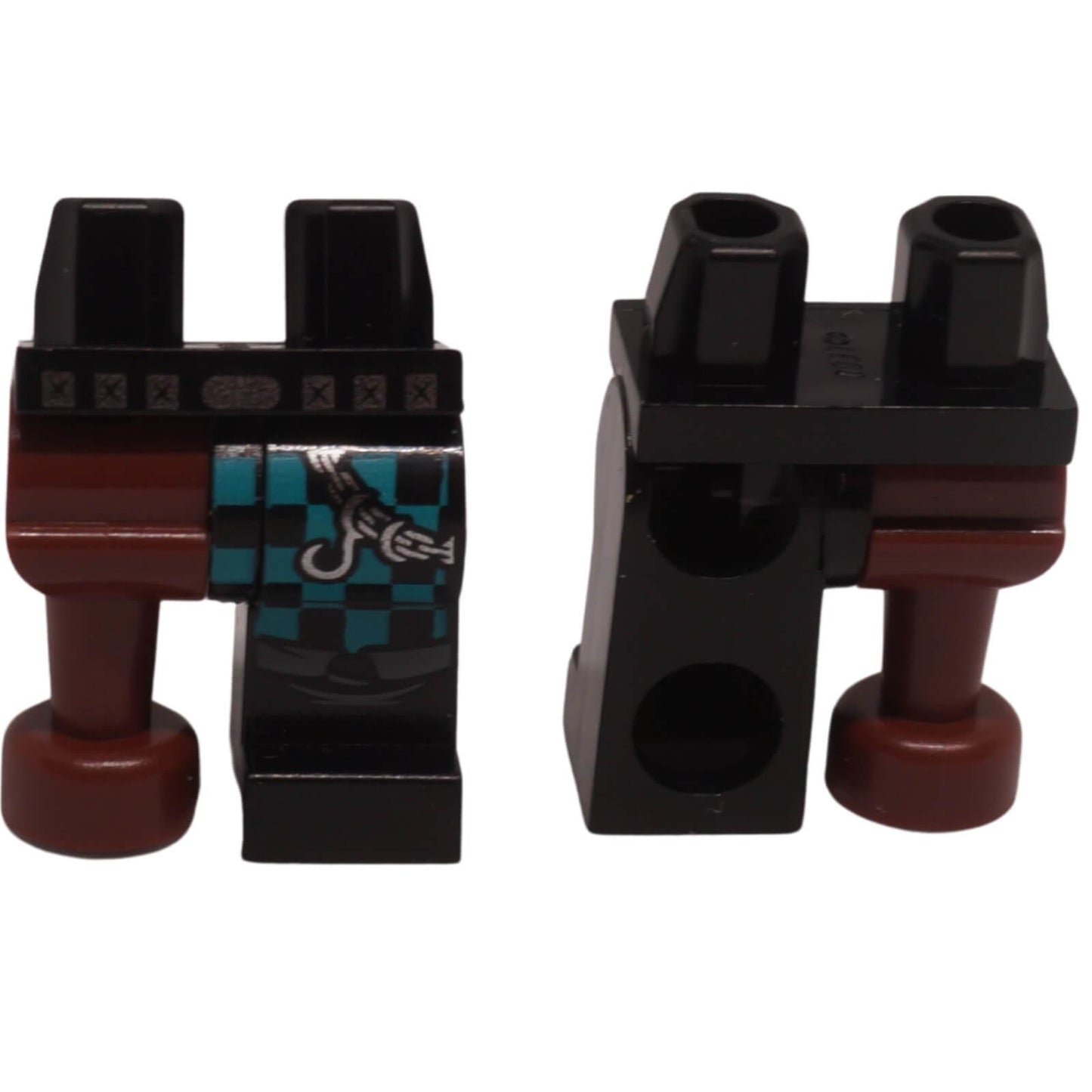 LEGO pirate peg leg hips and legs assembly with chain hook and checkered trouser pattern 970d09pb01