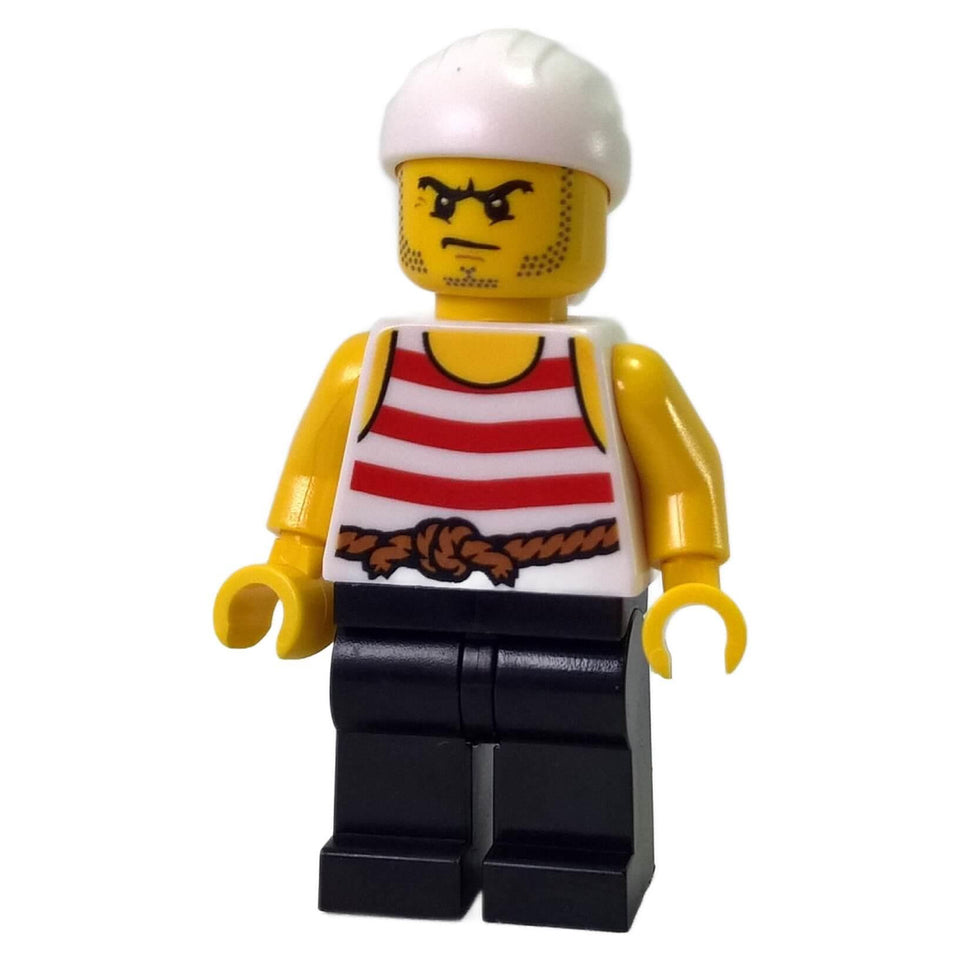 LEGO Pirate Minifigure pi169 with White Bandana Red Striped Shirt and Black Legs