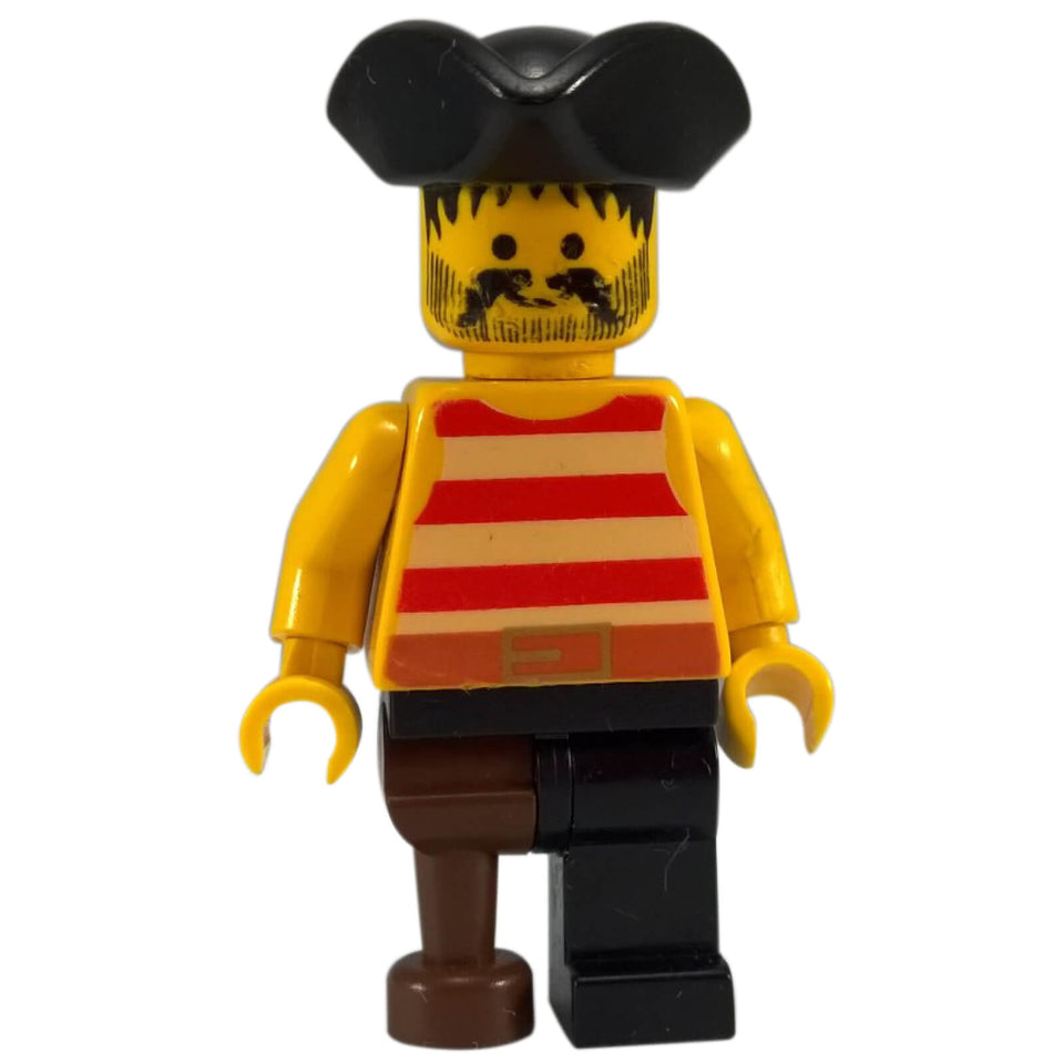 LEGO Pirate Minifigure pi038 with Red Striped Torso Peg Leg and Black Tricorne