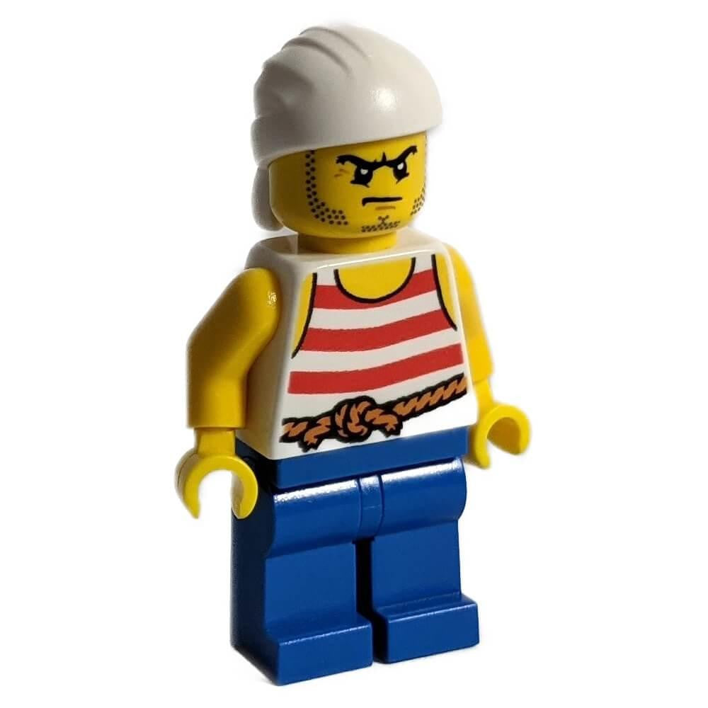 LEGO Pirate Minifigure pi170 with Red White Striped Shirt White Bandana and Blue Legs