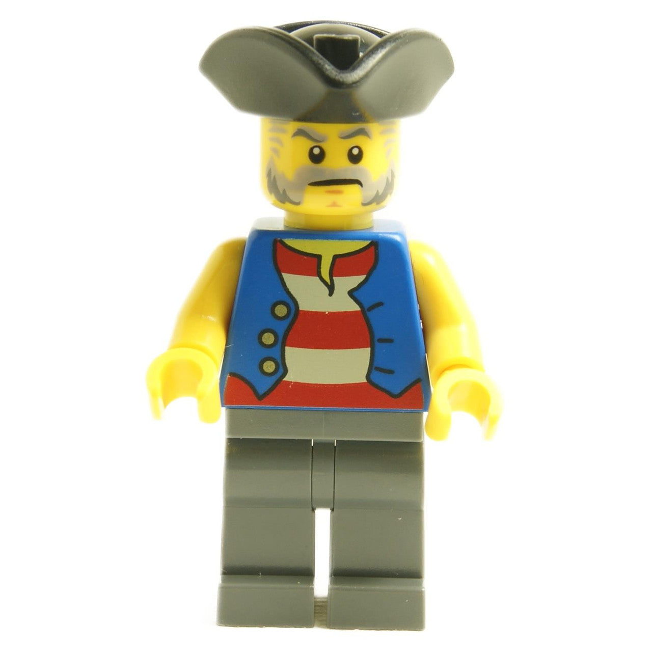 LEGO Pirate Minifigure with Black Tricorne Hat Blue Vest and Grey Beard pi186