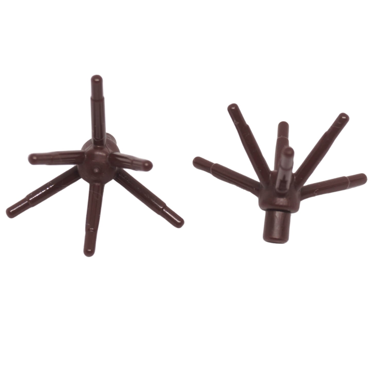Dark brown LEGO® plant flower stem with bar and six flexible stems botanical element close-up view