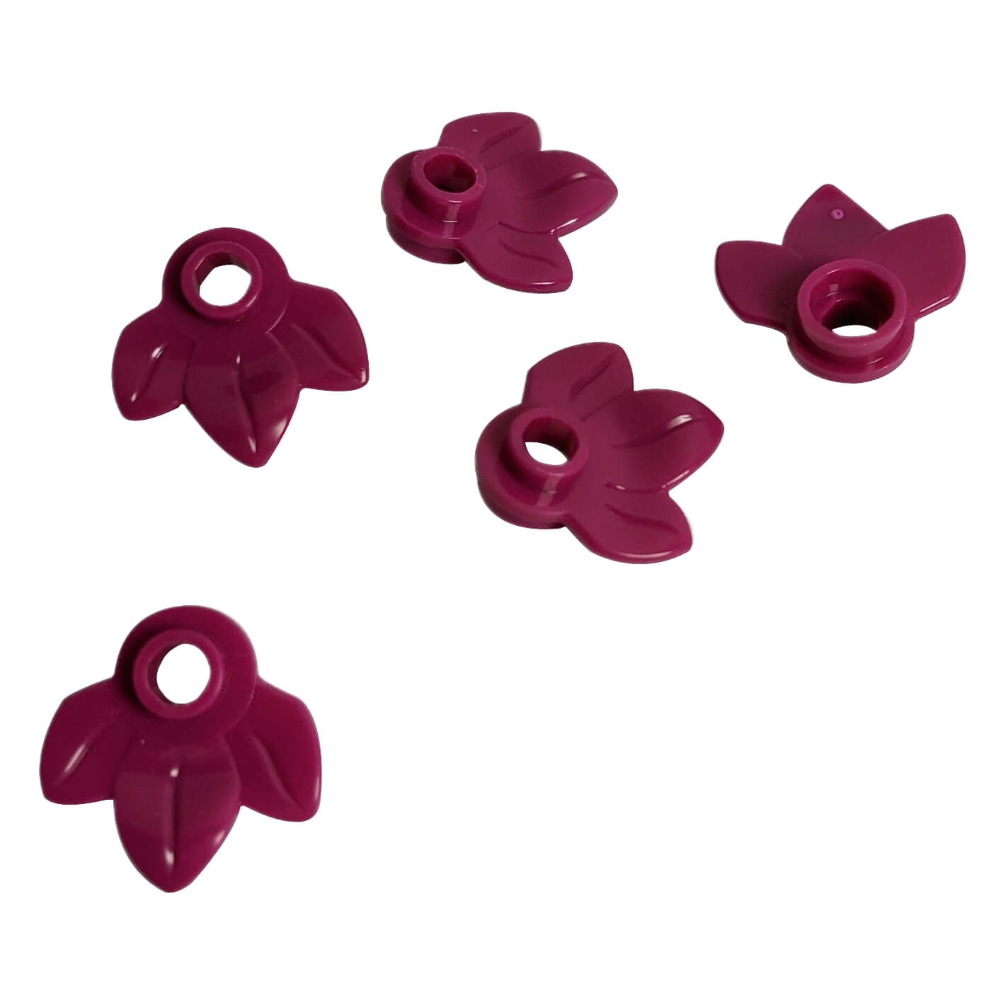 Magenta round plant plate 1x1 with 3 leaves small foliage piece
