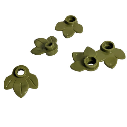 Olive green round plant plate 1x1 with 3 leaves small foliage piece
