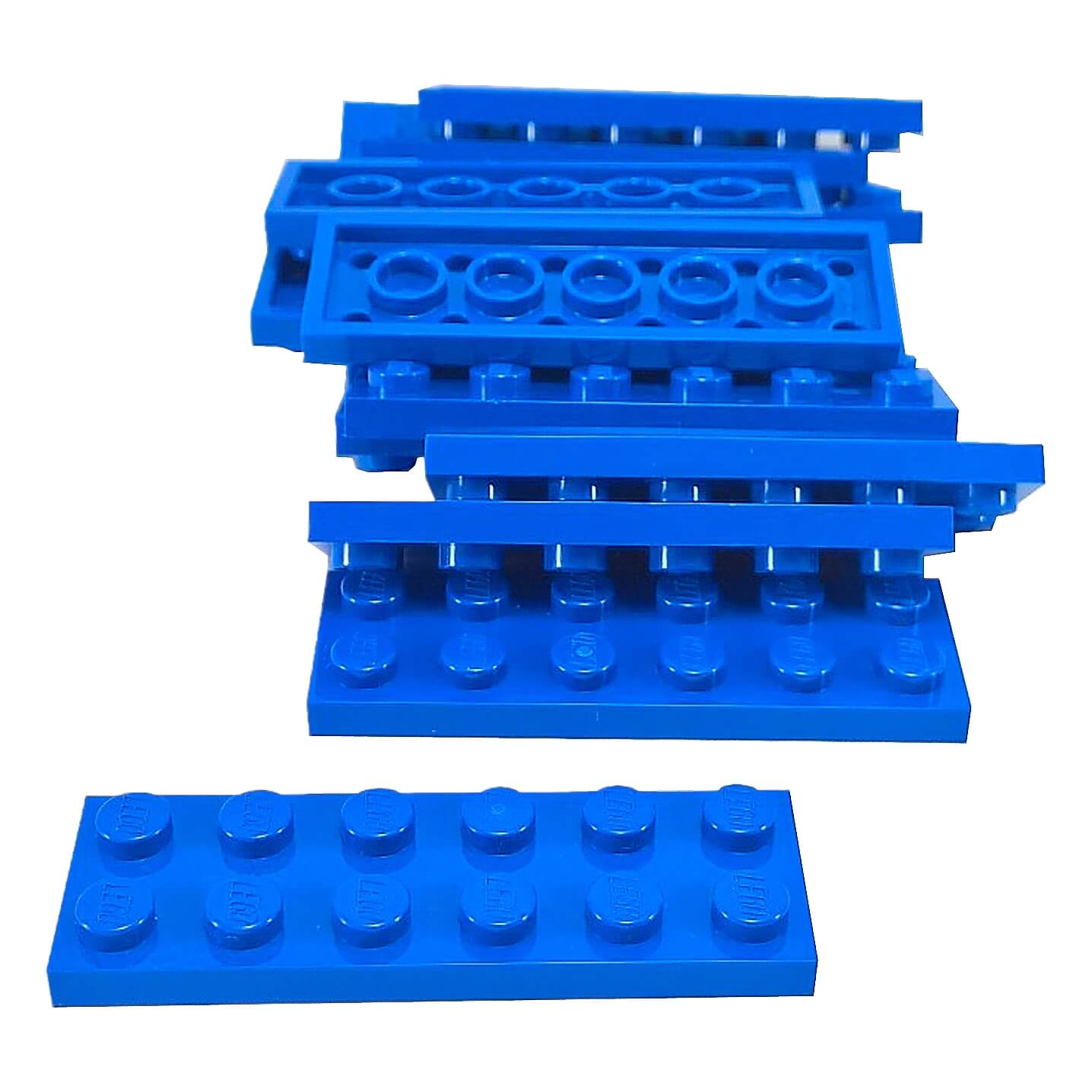 LEGO plate 2 x 6 building plate with two by six studs in blue used for stacking and structural builds part 3795
