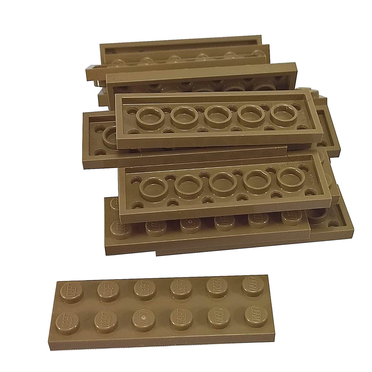 LEGO plate 2 x 6 building plate with two by six studs in dark tan used for stacking and structural builds part 3795
