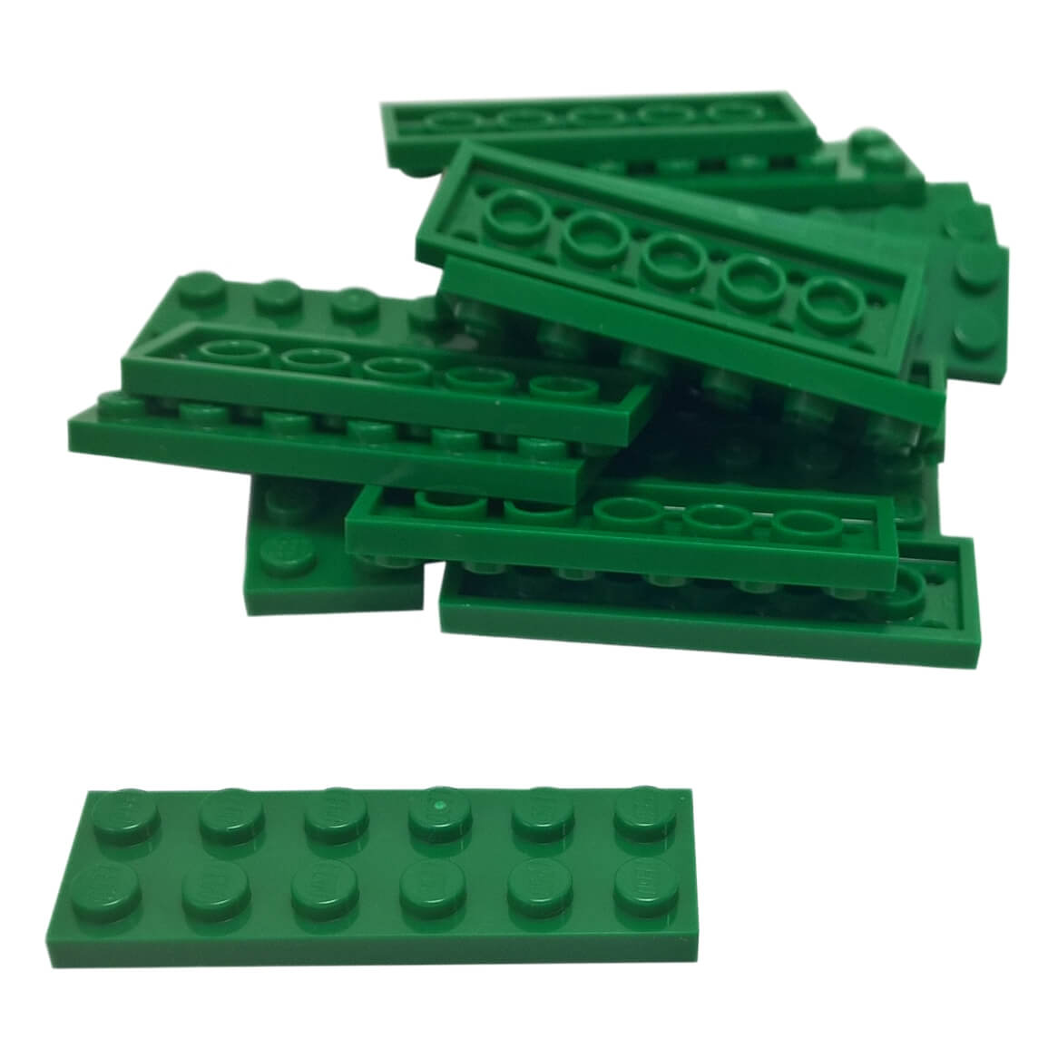 LEGO plate 2 x 6 building plate with two by six studs in green used for stacking and structural builds part 3795