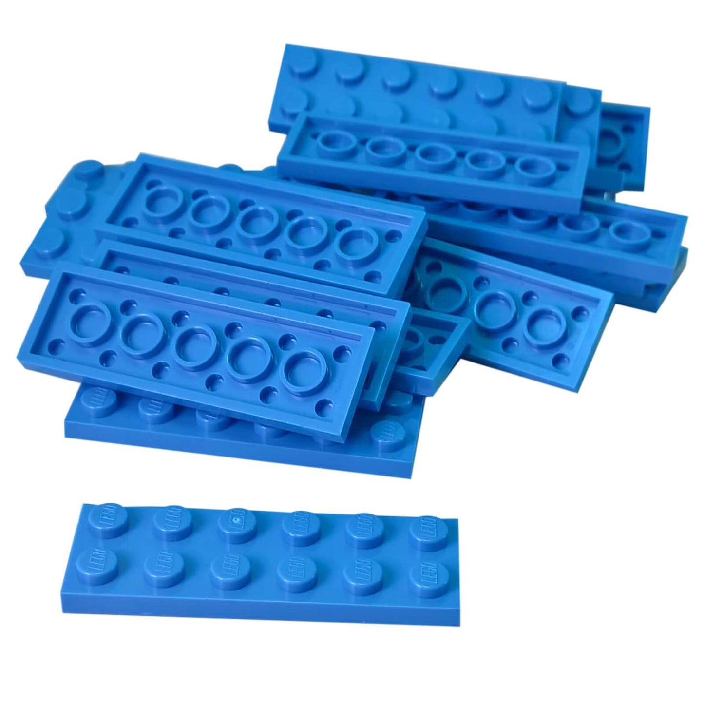 LEGO plate 2 x 6 building plate with two by six studs in medium blue used for stacking and structural builds part 3795