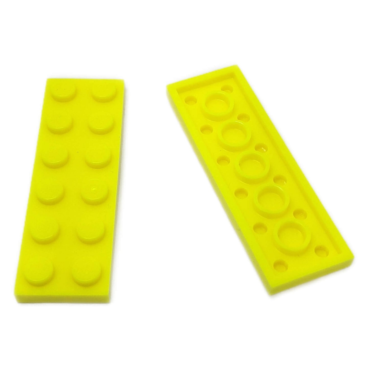 LEGO plate 2 x 6 building plate with two by six studs in neon yellow used for stacking and structural builds part 3795