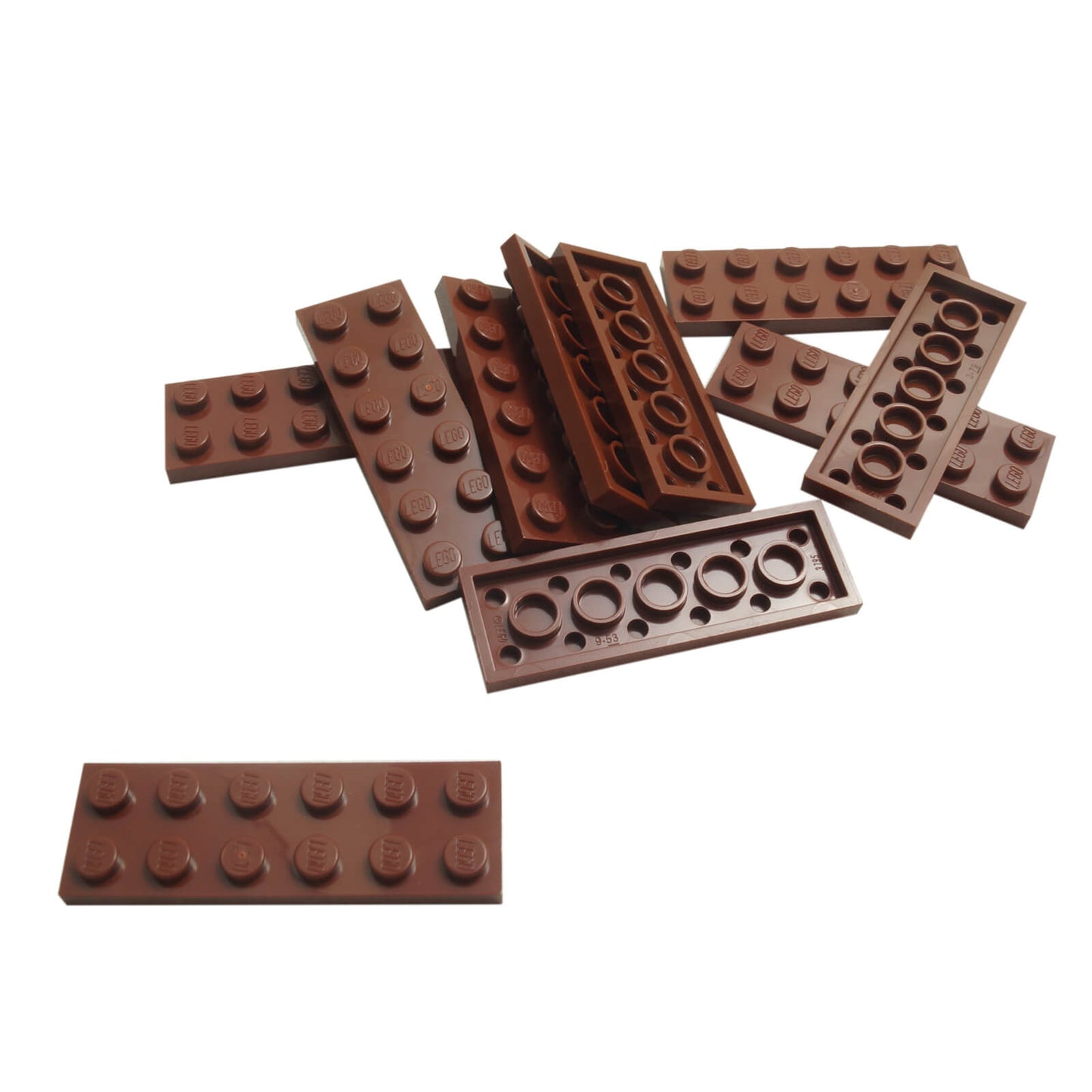 LEGO plate 2 x 6 building plate with two by six studs in reddish brown used for stacking and structural builds part 3795