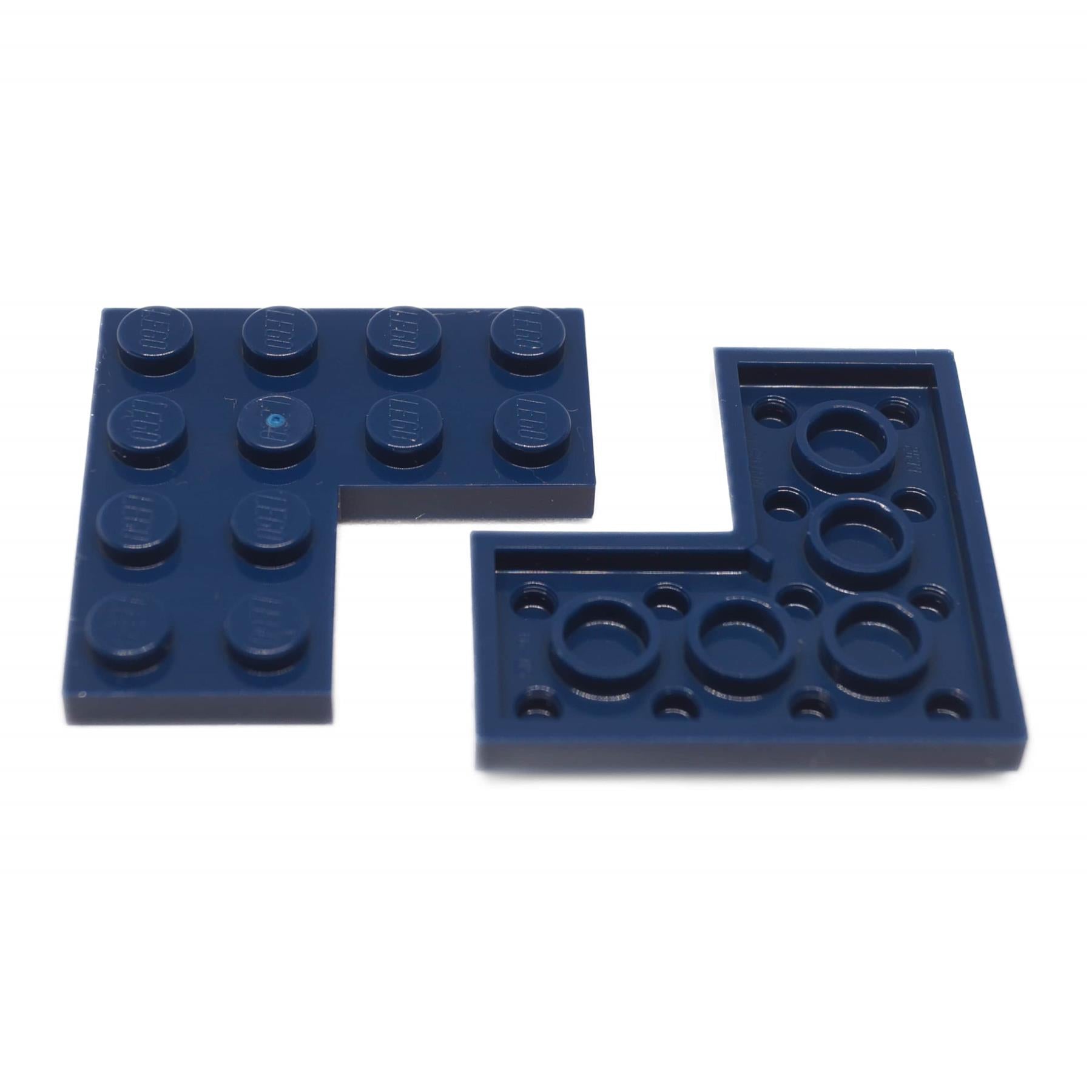 LEGO® plate 4 x 4 corner 2639 in dark blue, used for angled bases and modular builds
