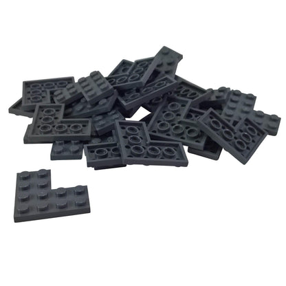 LEGO® plate 4 x 4 corner 2639 in dark bluish gray, used for angled bases and structural builds
