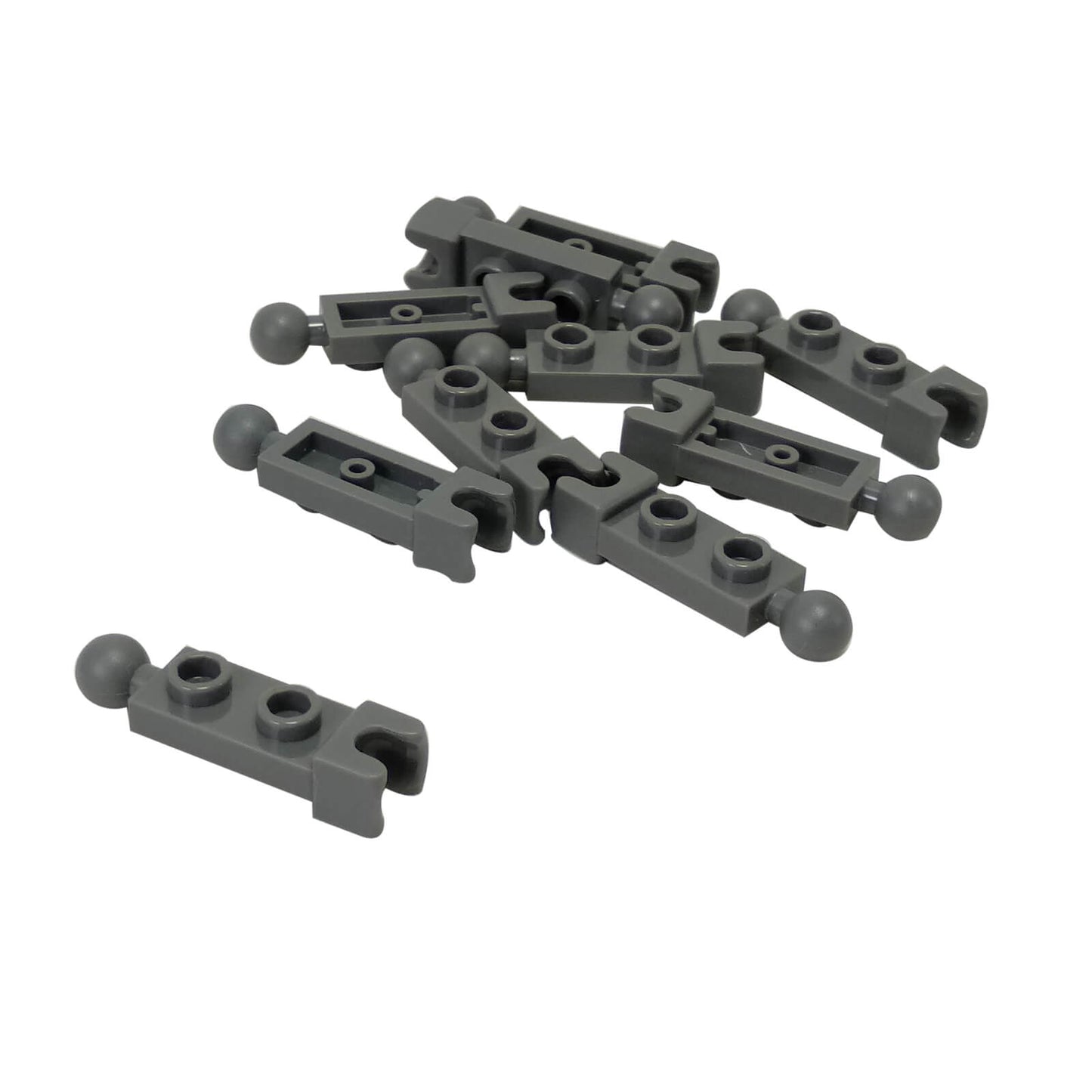 LEGO® plate modified 1 x 2 with towball and small towball socket on ends dark bluish gray