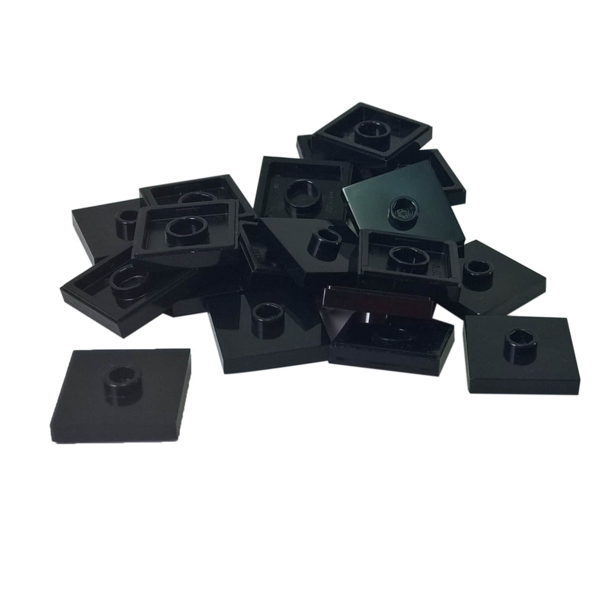 LEGO Plate Modified 2 x 2 with Groove and 1 Stud in Center part 87580 shown from top and underside black