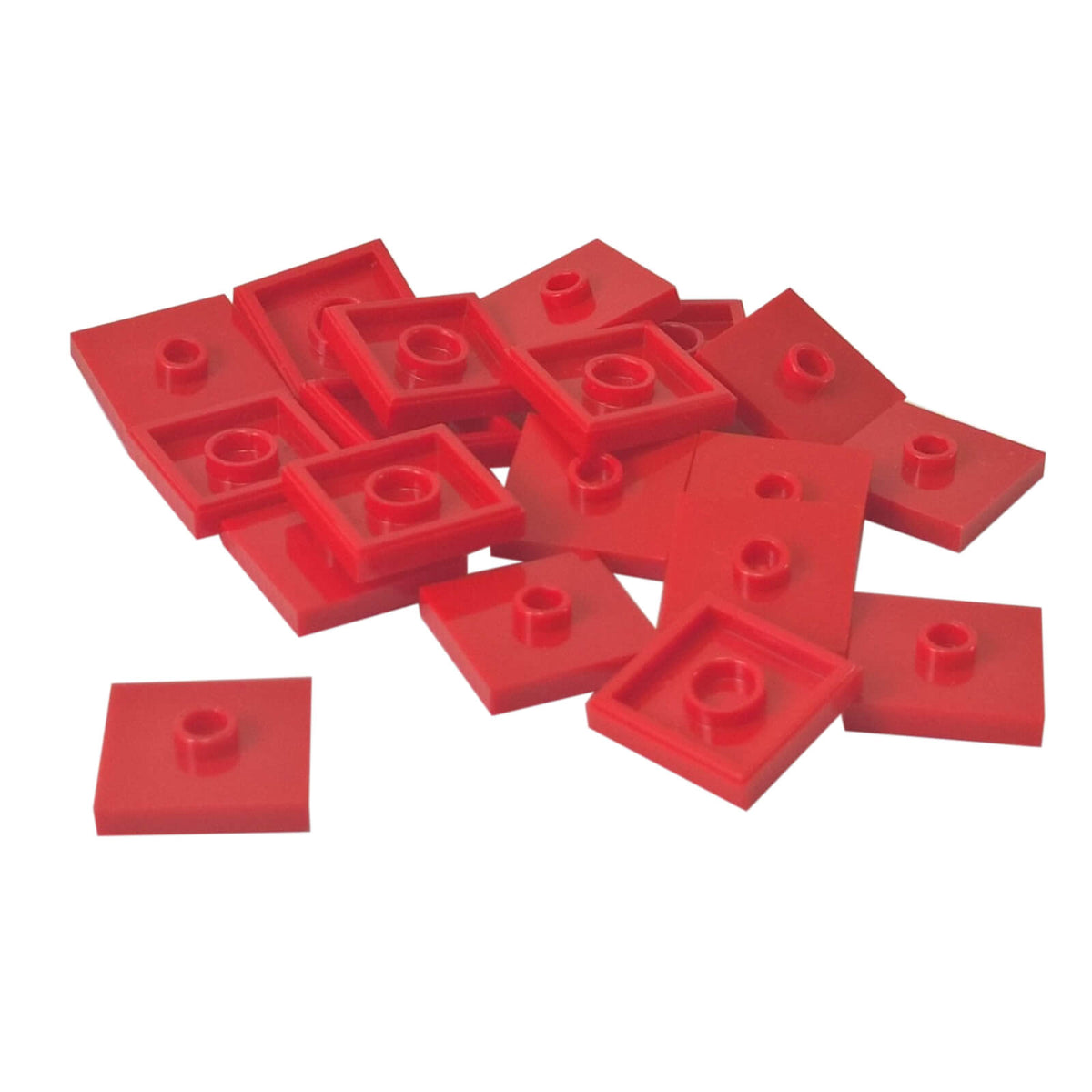 LEGO Plate Modified 2 x 2 with Groove and 1 Stud in Center part 87580 shown from top and underside red
