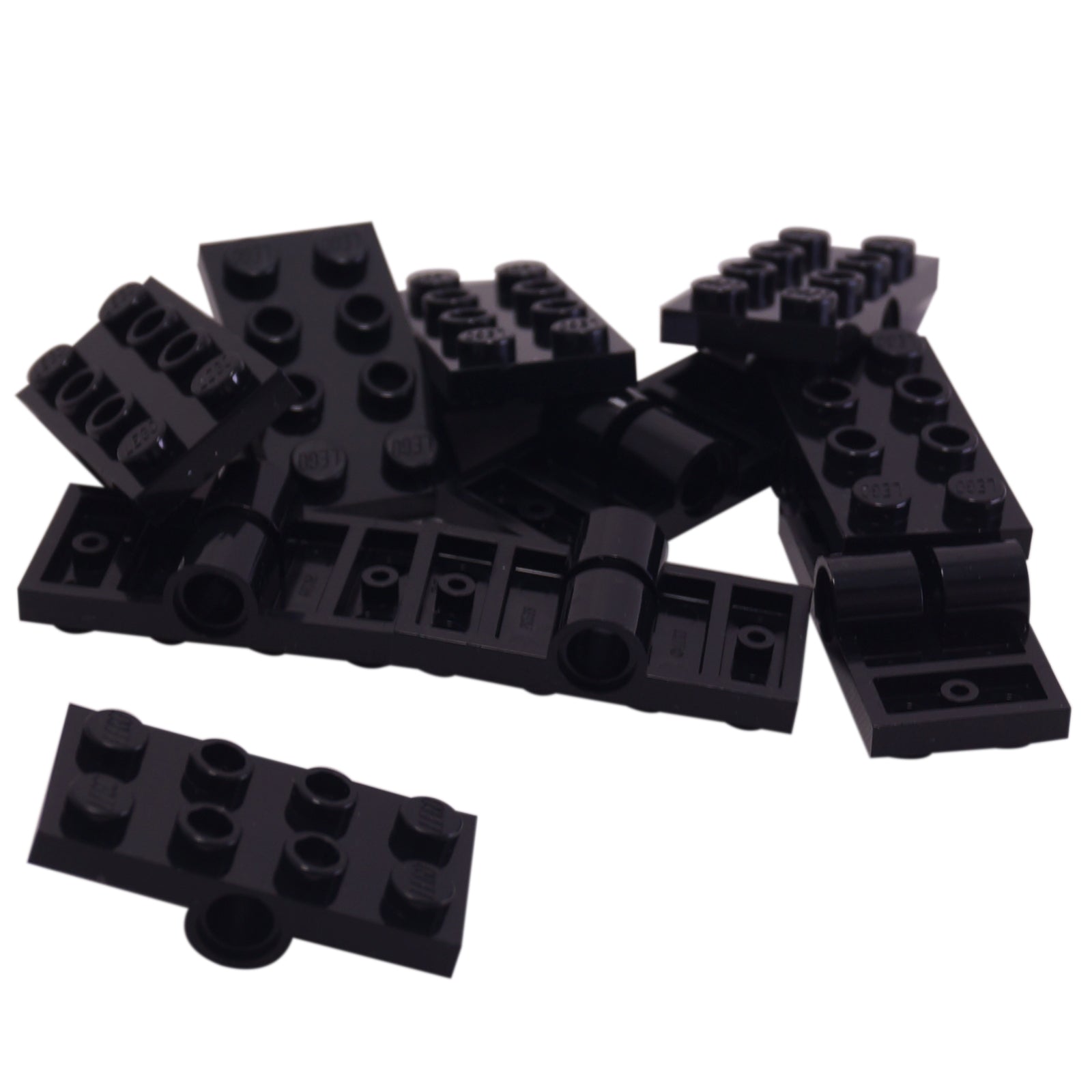 Black modified 2x4 plate with pin holes, structural element for technic-style connections and reinforcement
