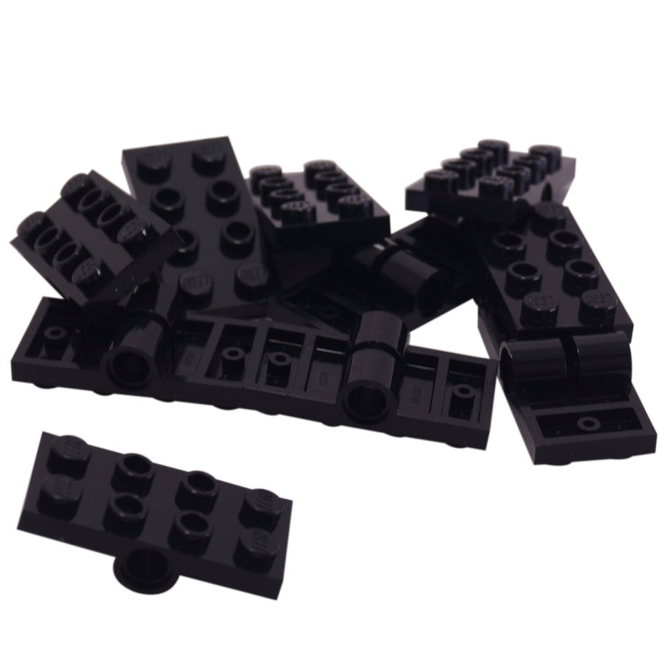 Black modified 2x4 plate with pin holes, structural element for technic-style connections and reinforcement
