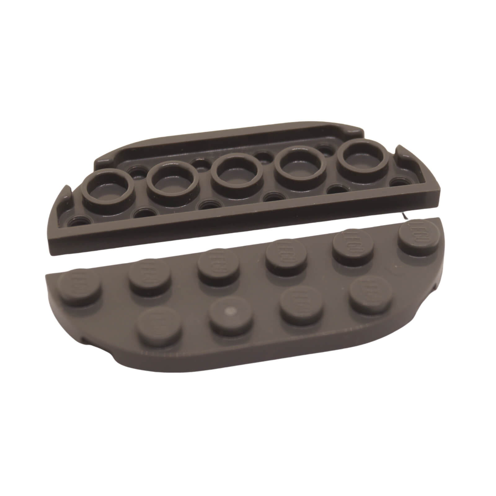 LEGO® placa de canto redonda dupla 2 x 6 em cinza azulado escuro, utilizada para bordas curvas e construções de chão liso
