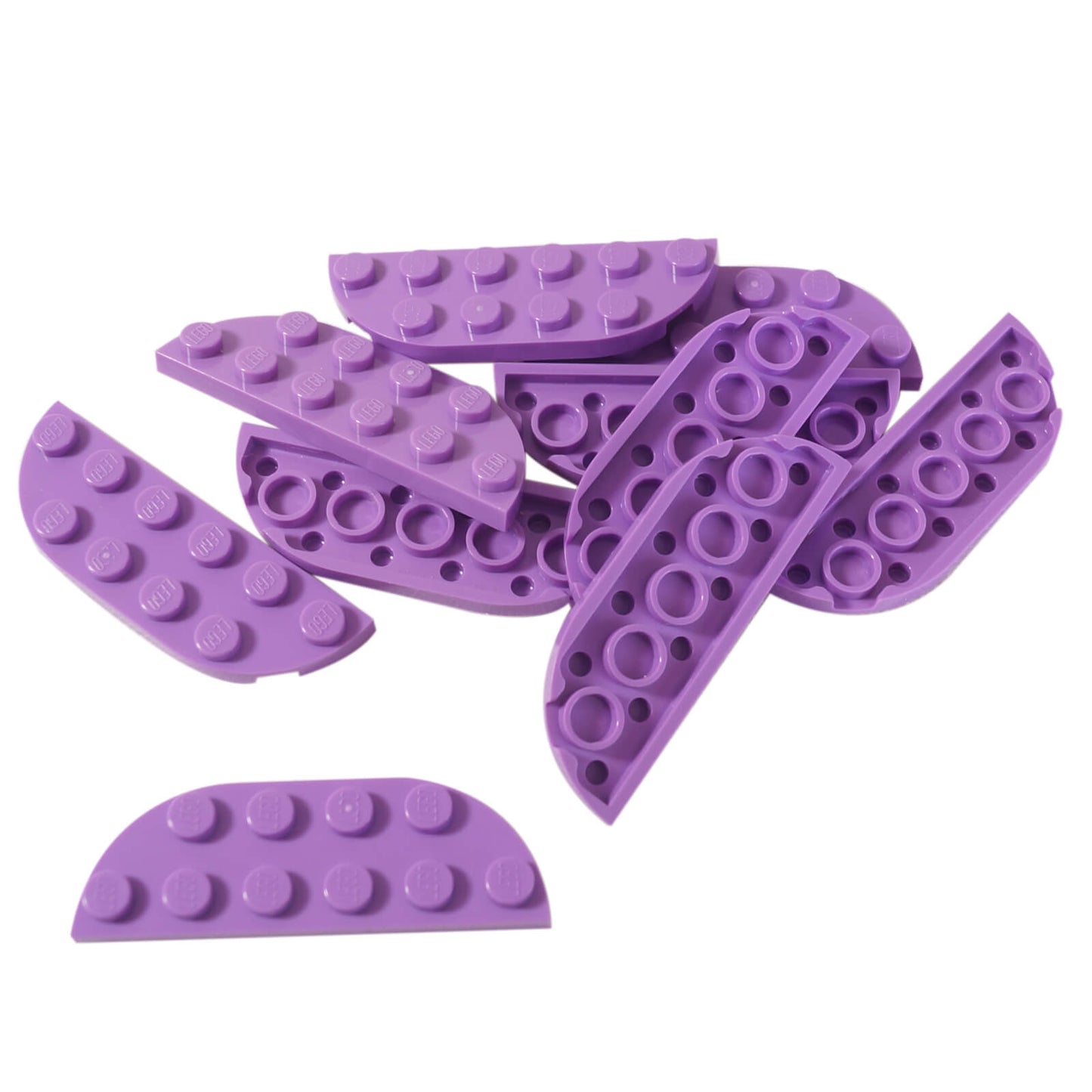 LEGO® placa de canto redonda dupla 2 x 6 em lavanda média, utilizada para bordas curvas e construções de chão liso
