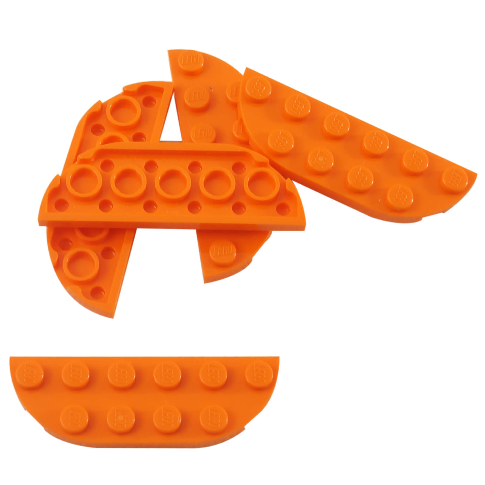 LEGO® placa de canto redonda dupla 2 x 6 em laranja, utilizada para bordas curvas e construções de chão liso
