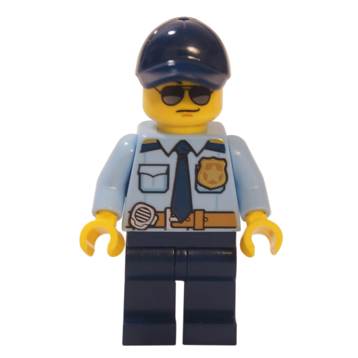 LEGO police officer cty0981 with sunglasses, dark blue cap and light blue uniform