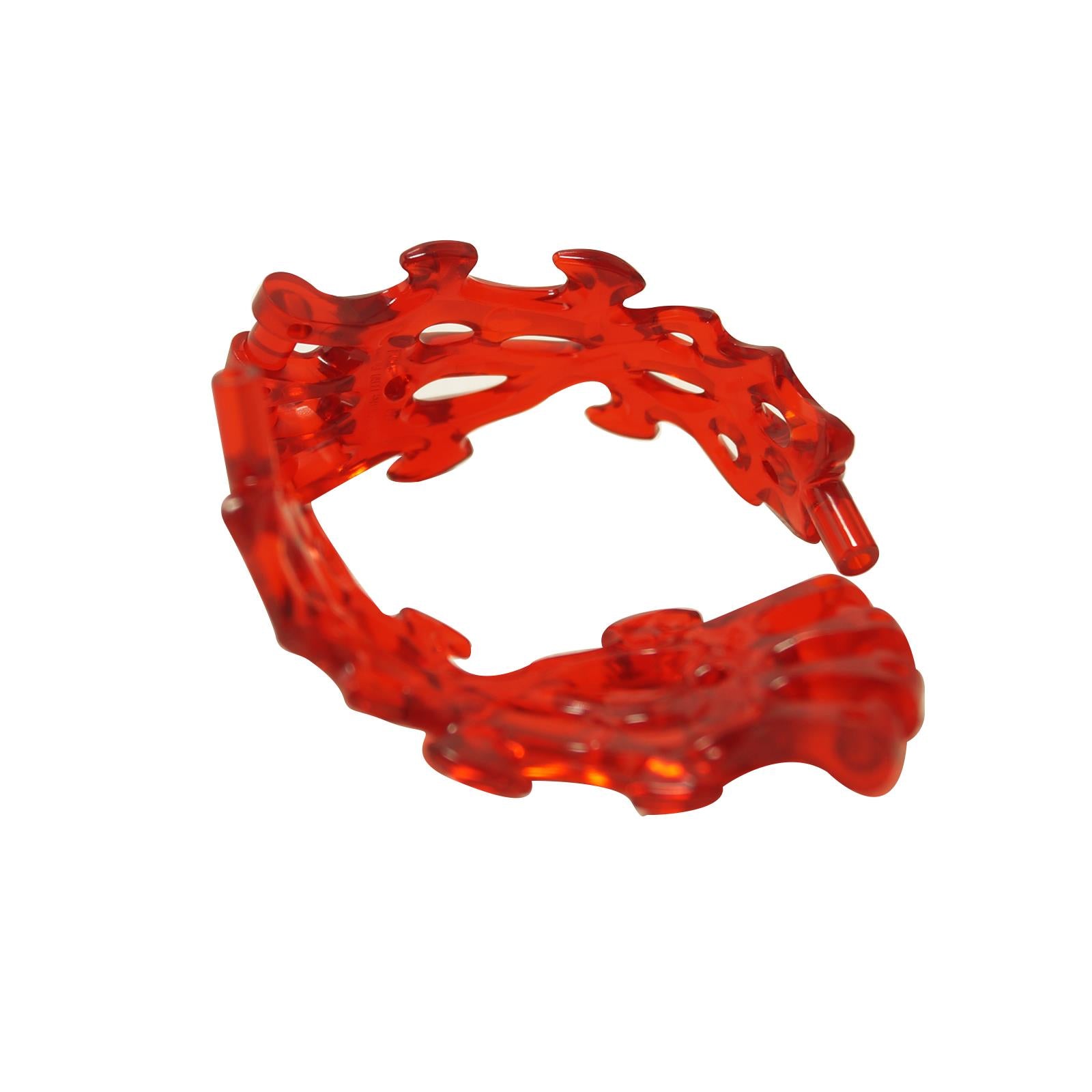 Transparent red power burst energy claw piece with rounded tips and three bar handles
