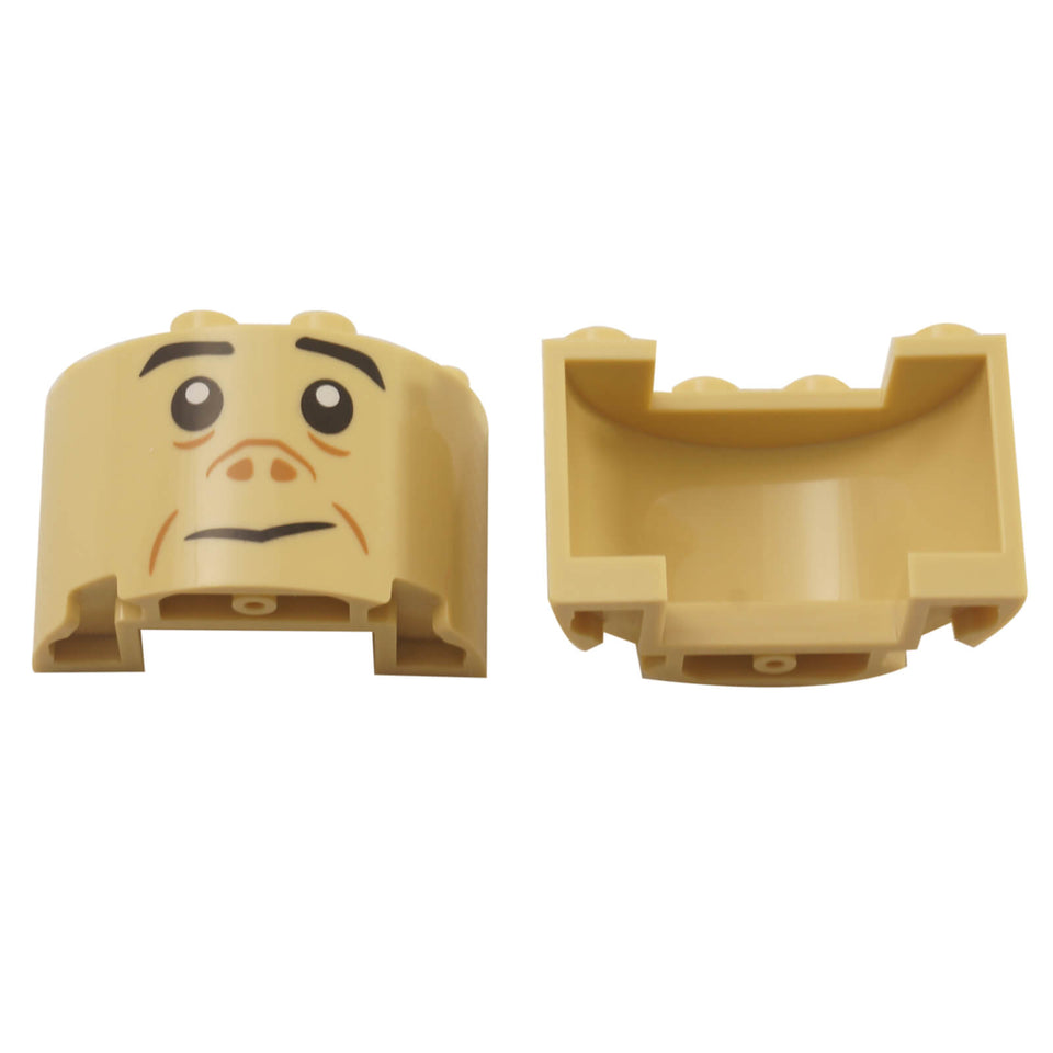 Mitad de cilindro impresa de 2 x 4 x 2 con patrón de cara de Grawp, pieza 24593pb07
