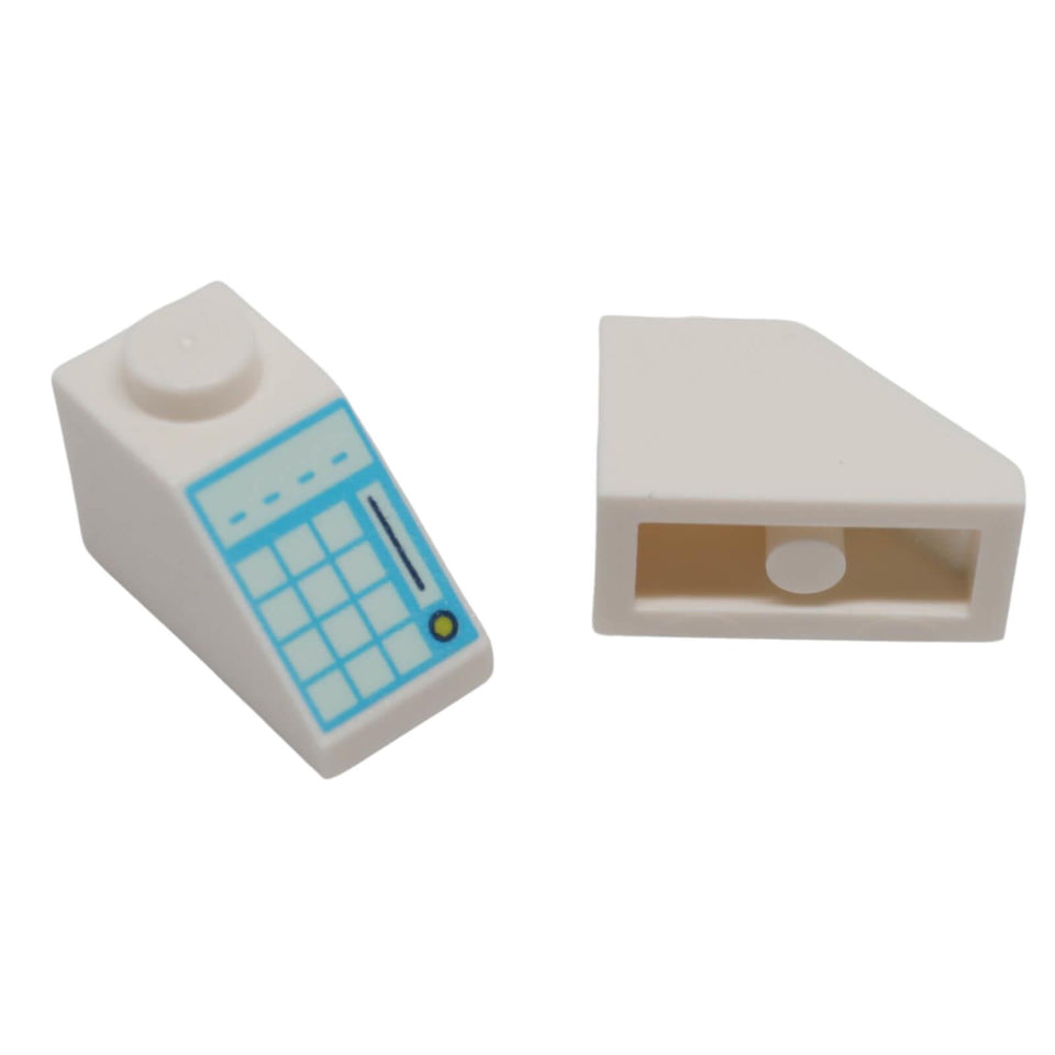 LEGO® printed 2 x 1 slope 3040pb027 with keypad style control panel shown from front and rear