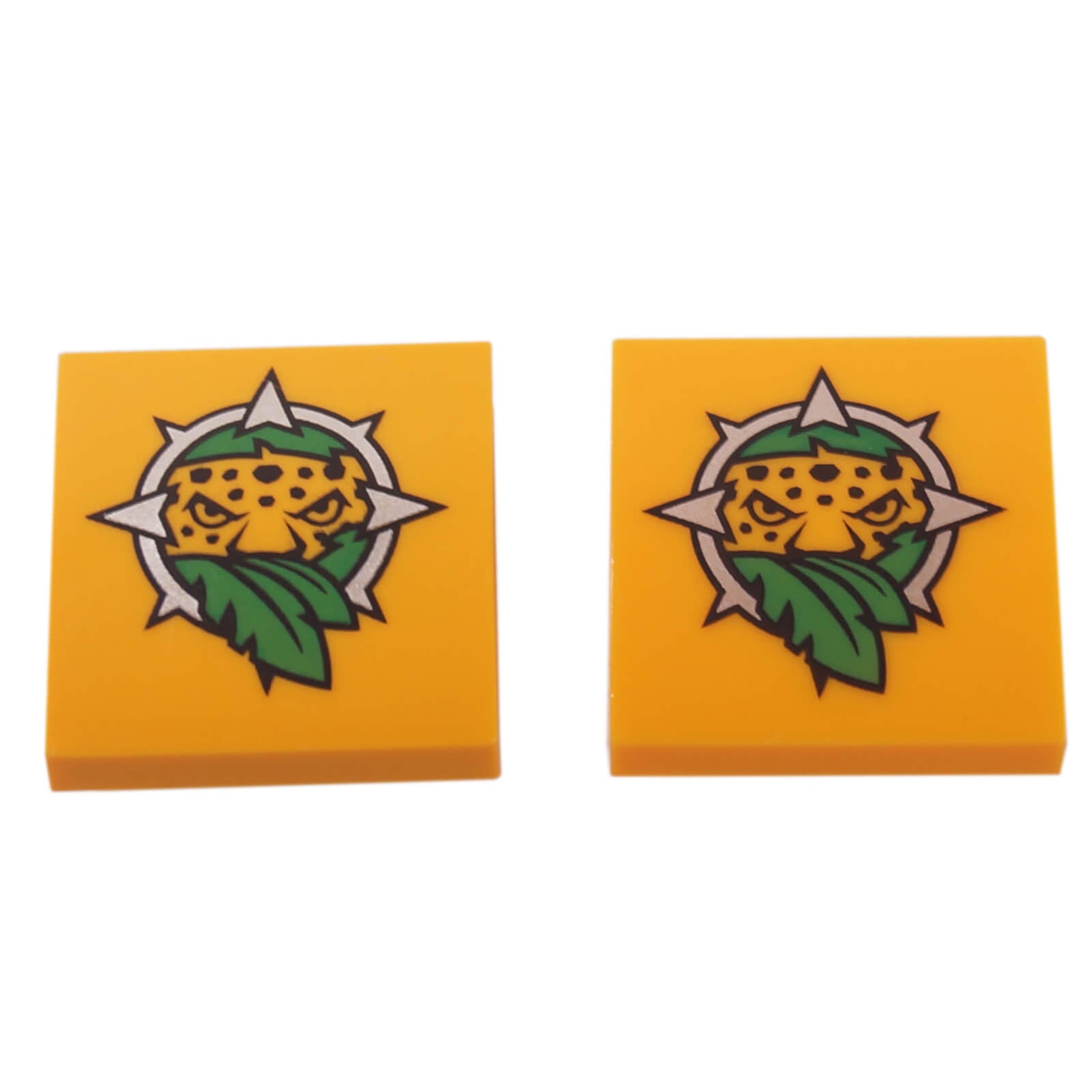 LEGO curved slope 2 x 2 no studs with leopard head and leaves pattern part 15068pb111