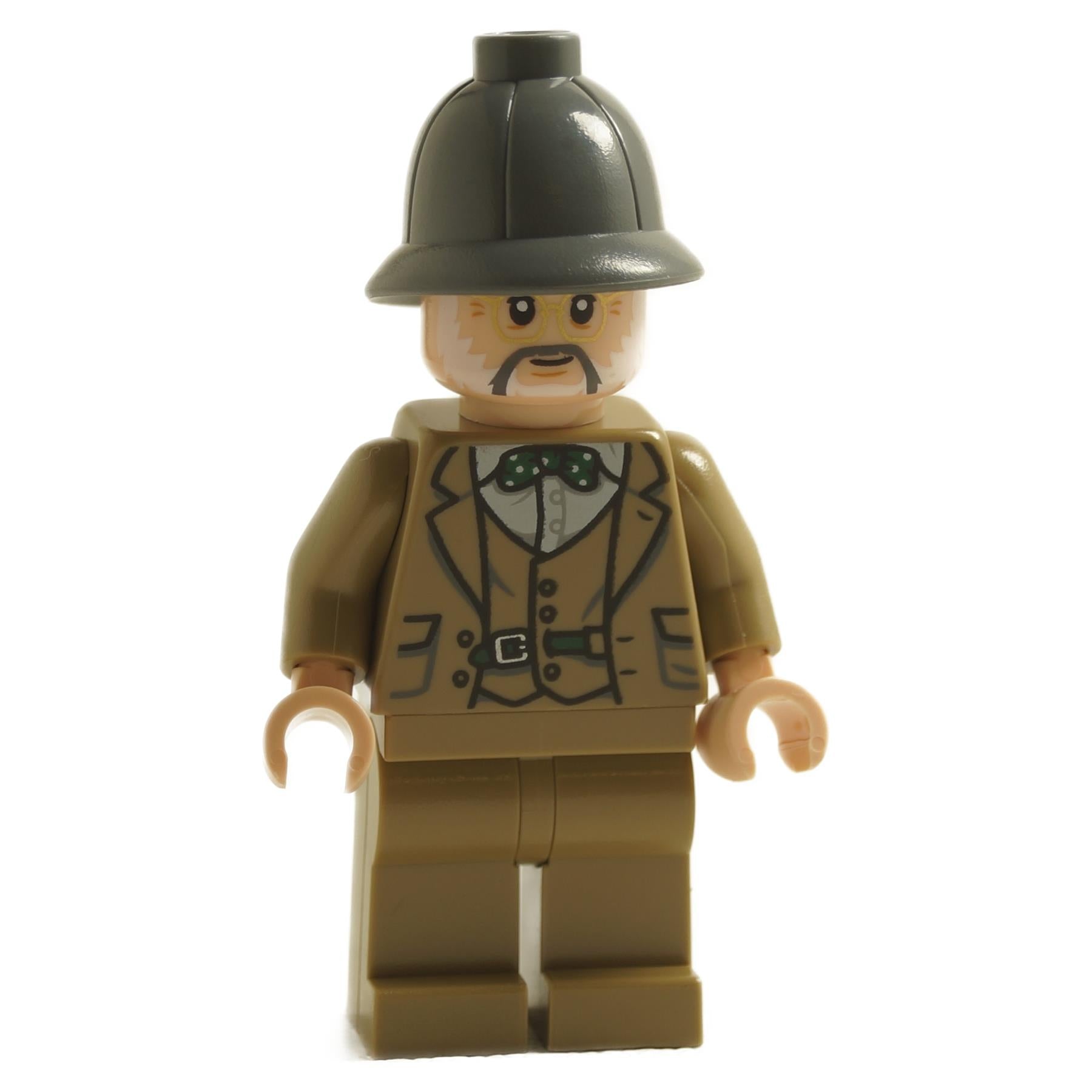 LEGO minifigure of Professor Henry Jones Sr. wearing a dark bluish gray pith helmet and explorer's outfit.