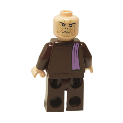 Professor Quirinus Quirrell minifigure with dark brown robe and stern wrinkled face expression without turban