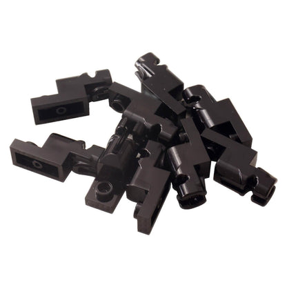 A pile of black LEGO Projectile Launcher 15403 pieces.