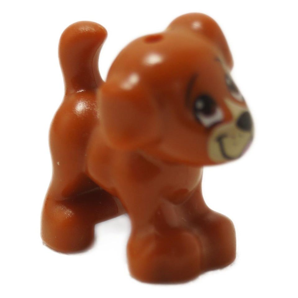 Dark orange puppy figure with brown eyes and pink tongue, shown from front angle
