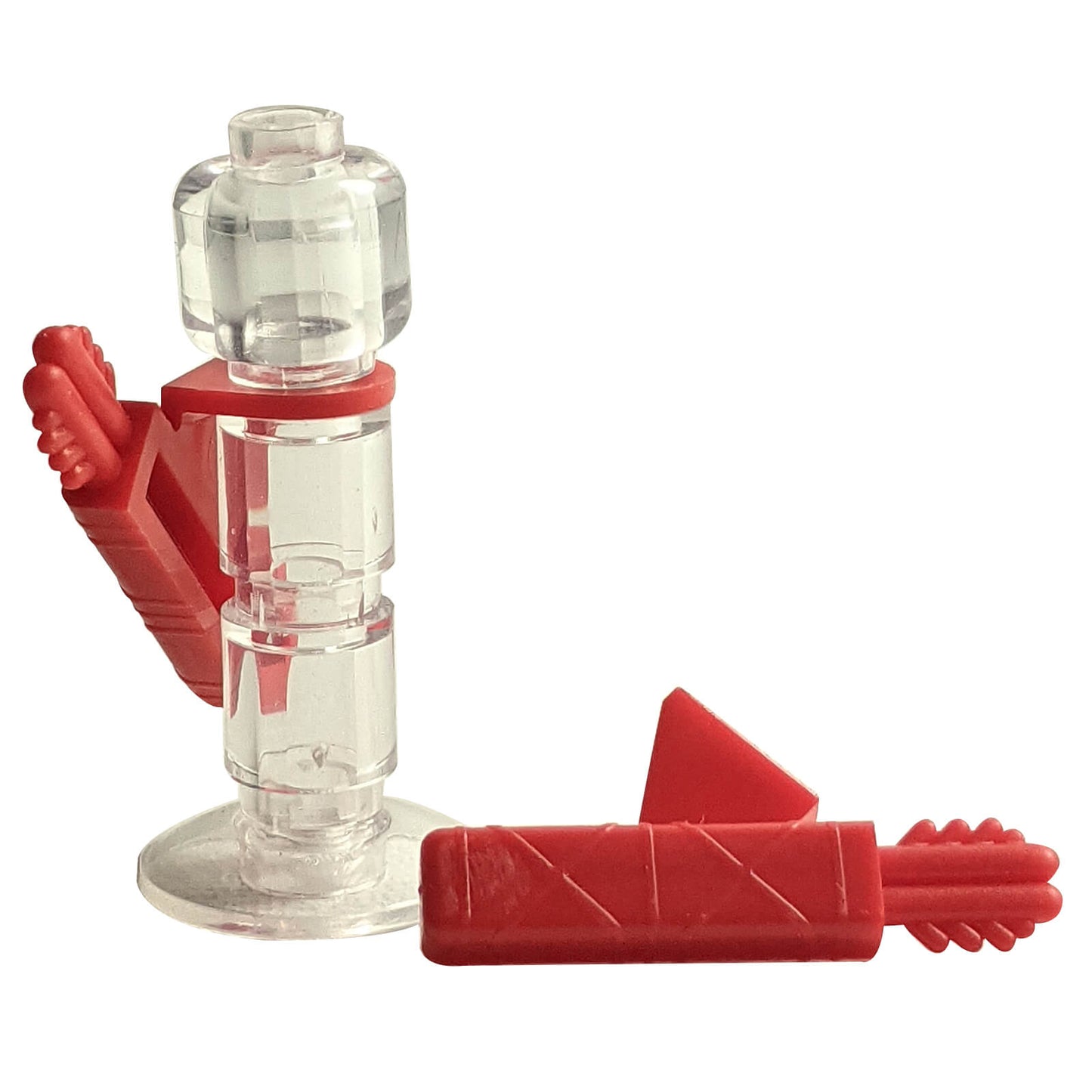 Red quiver accessory with two arrows for minifigure back attachment
