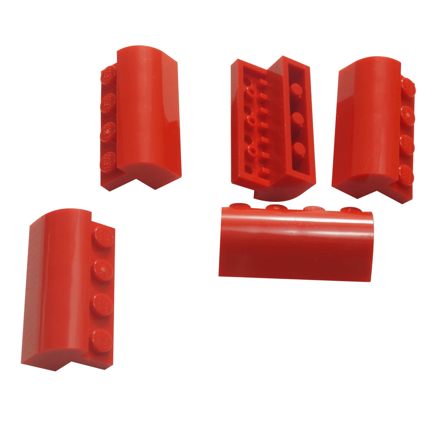 Red curved 2x4 slope with recessed studs (6081) for smooth shaping, roofs, and vehicle builds
