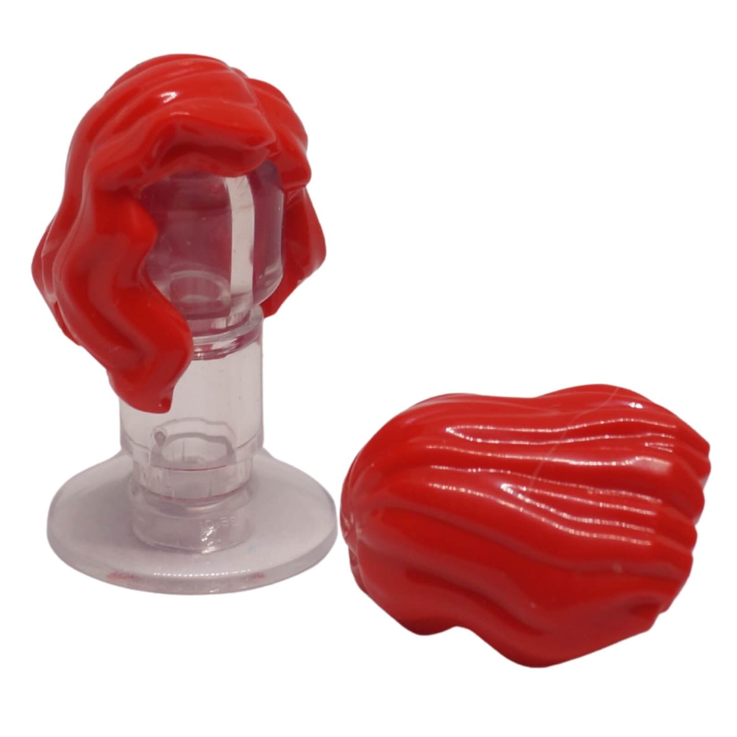 minifigure female mid length hair red with part over right shoulder detailed hairstyle accessory piece
