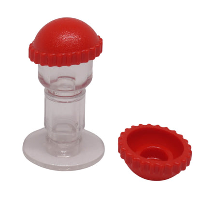 Red LEGO® minifigure knit cap part 41334 shown from the front and underside with rounded crown, ribbed edge and hollow head connection