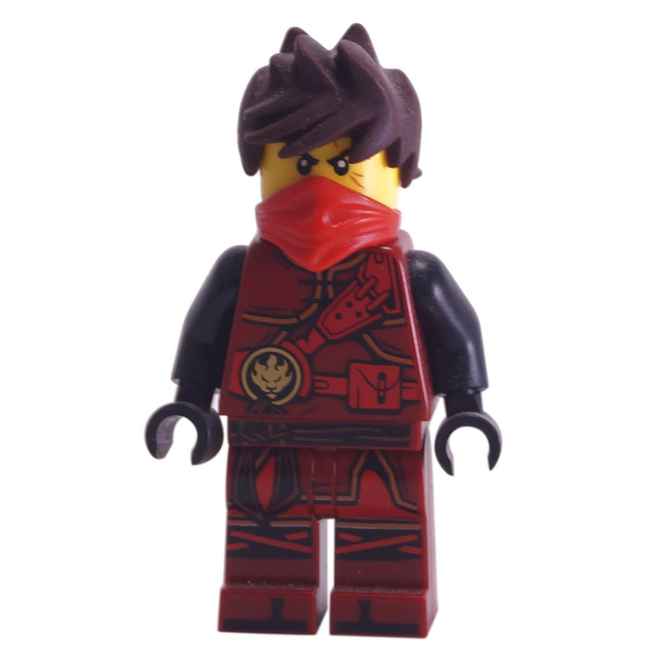 Red ninja minifigure with dark red outfit, face mask and spiky brown hair
