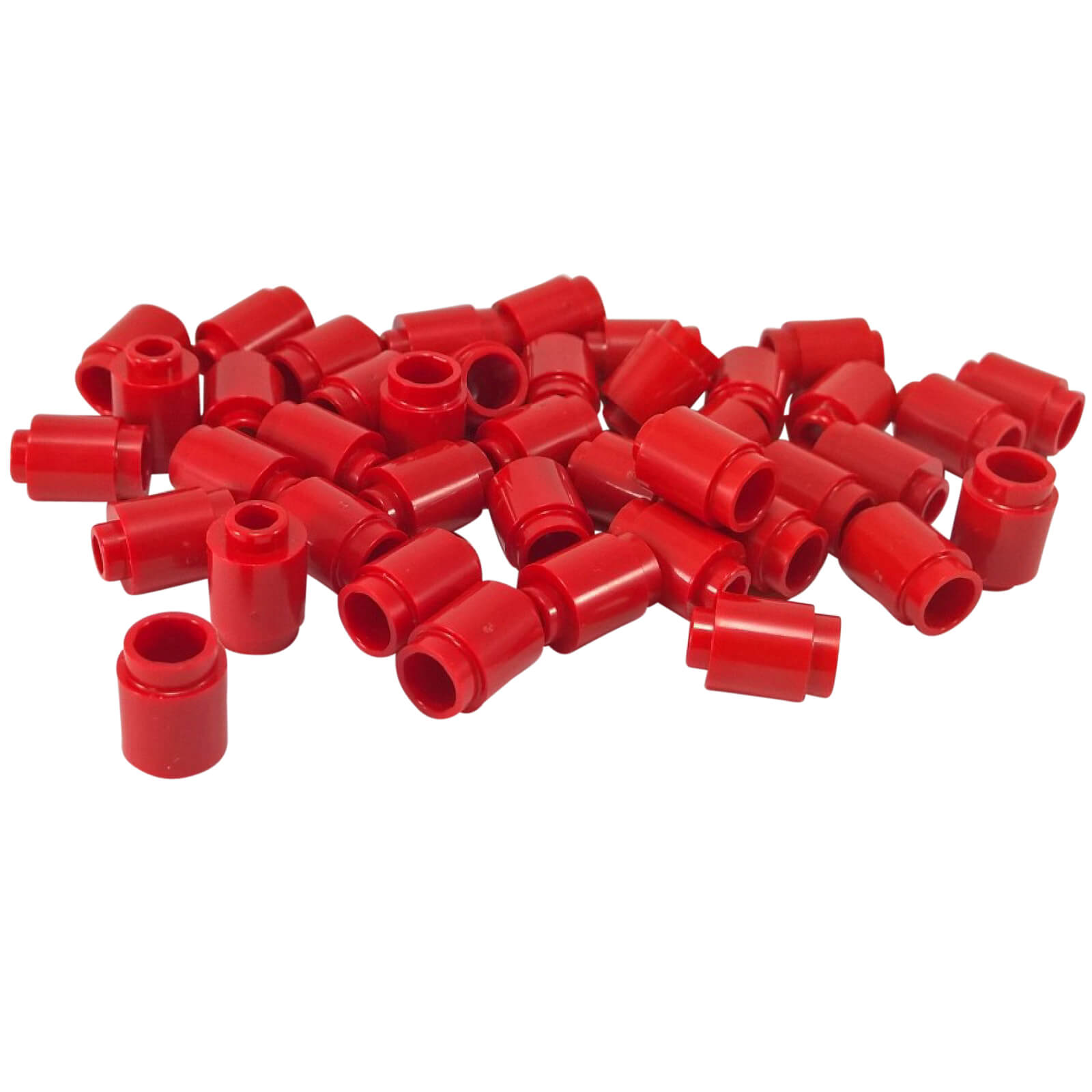Red round 1 x 1 brick part 3062 with cylindrical shape for LEGO® building details and accents
