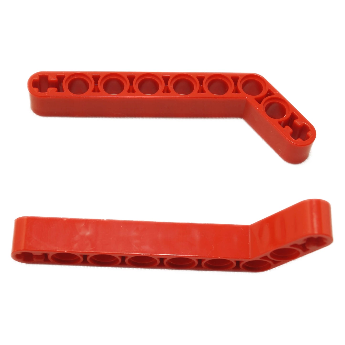 Rouge Technic bras de levage modifié coudé épais 1x9 (7-3), poutre angulaire avec trous pour axes pour les constructions Technic.
