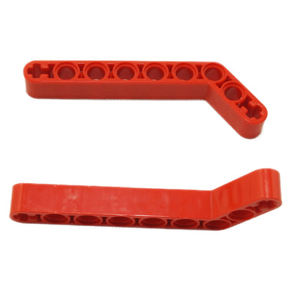 Rouge Technic bras de levage modifié coudé épais 1x9 (7-3), poutre angulaire avec trous pour axes pour les constructions Technic.
