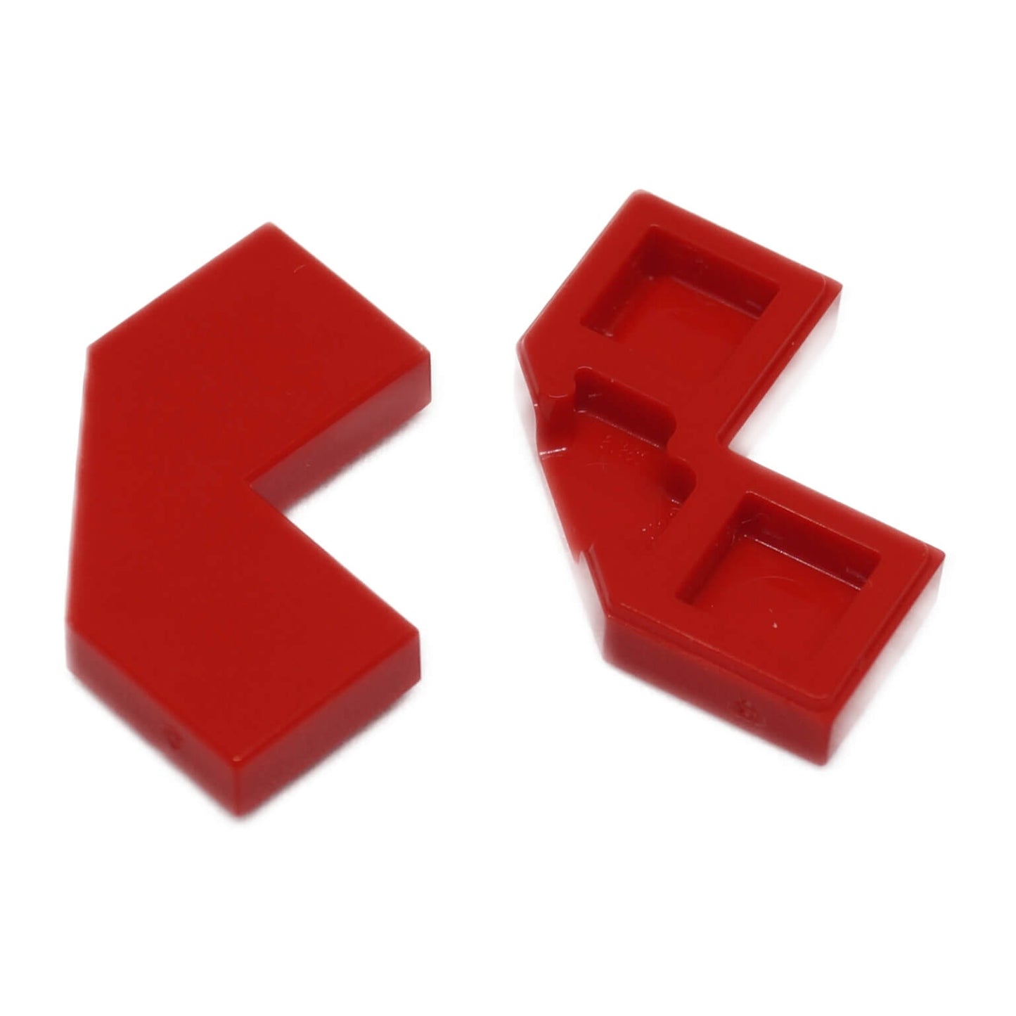 Red modified facet Tile 2 x 2 for angled detailing, decorative surfaces, and clean LEGO® builds
