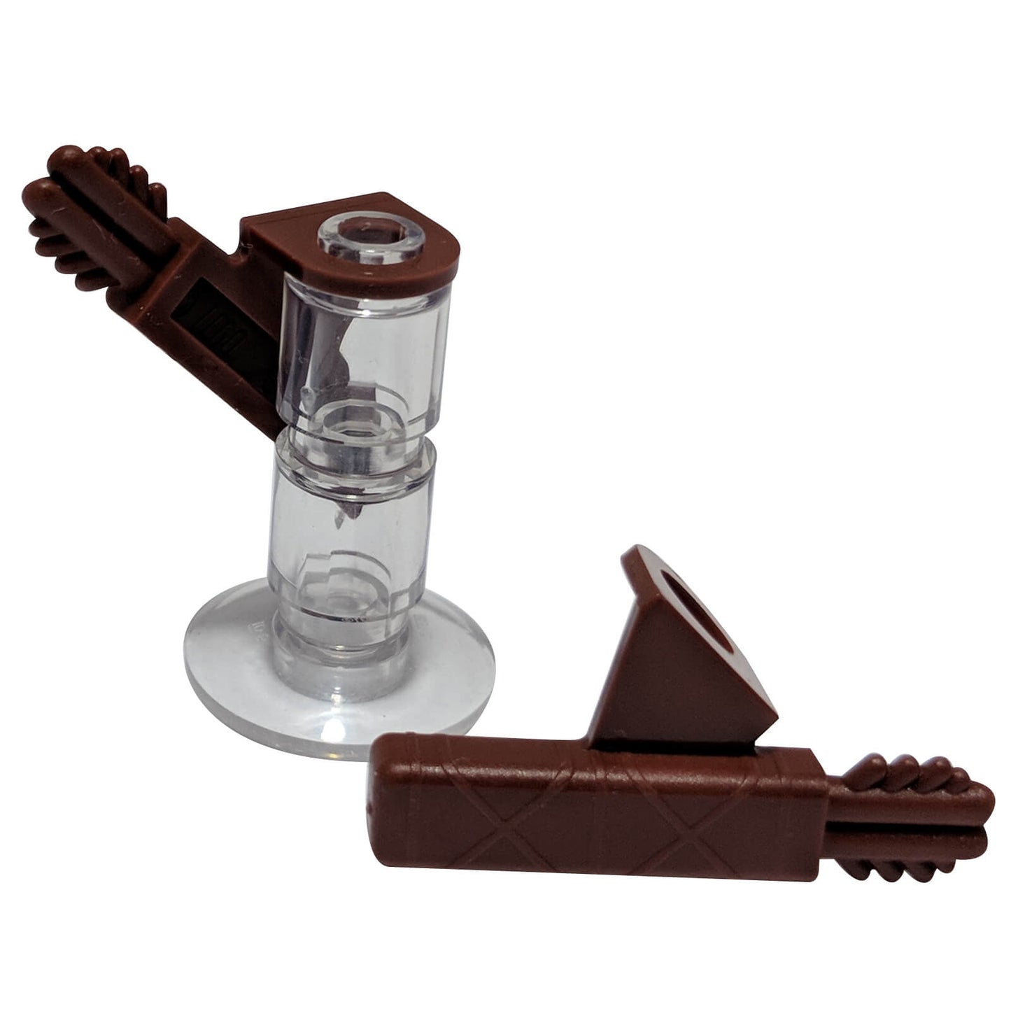 Reddish brown minifigure arrow quiver with two arrows accessory piece
