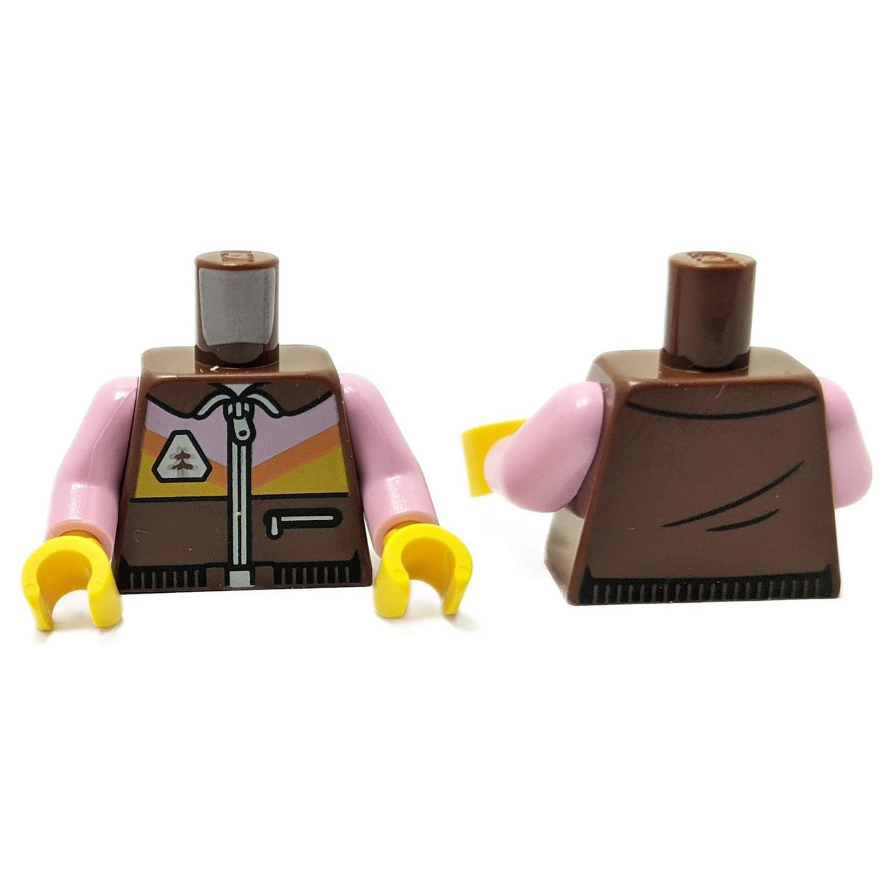 LEGO reddish brown jacket torso 973pb5016c01 with white zipper print