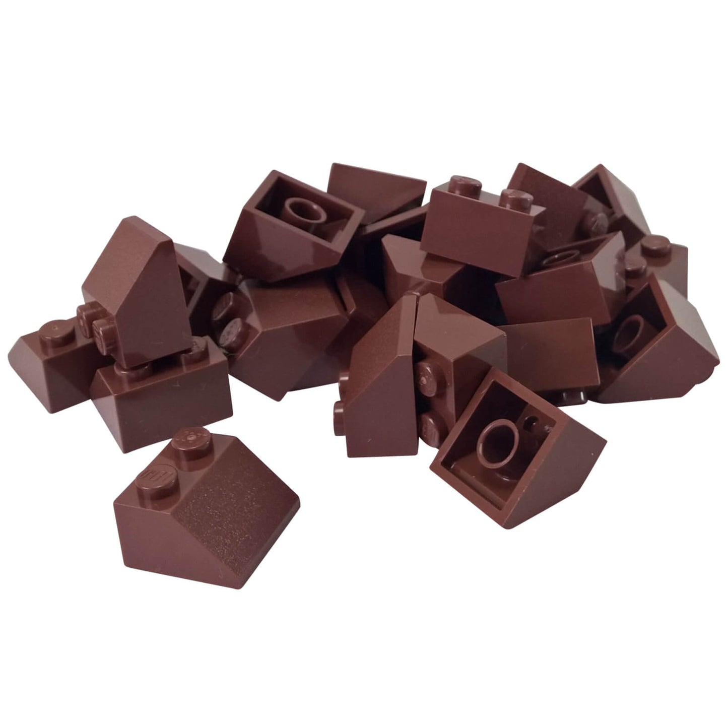 Reddish brown 45 degree slope brick 2 x 2 for angled builds, roofs and shaping
